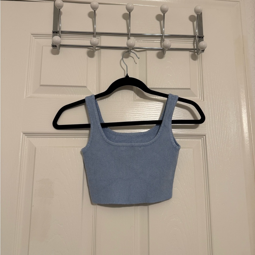 Studio Sky Blue Ribbed Crop Top - Picture 2 of 3